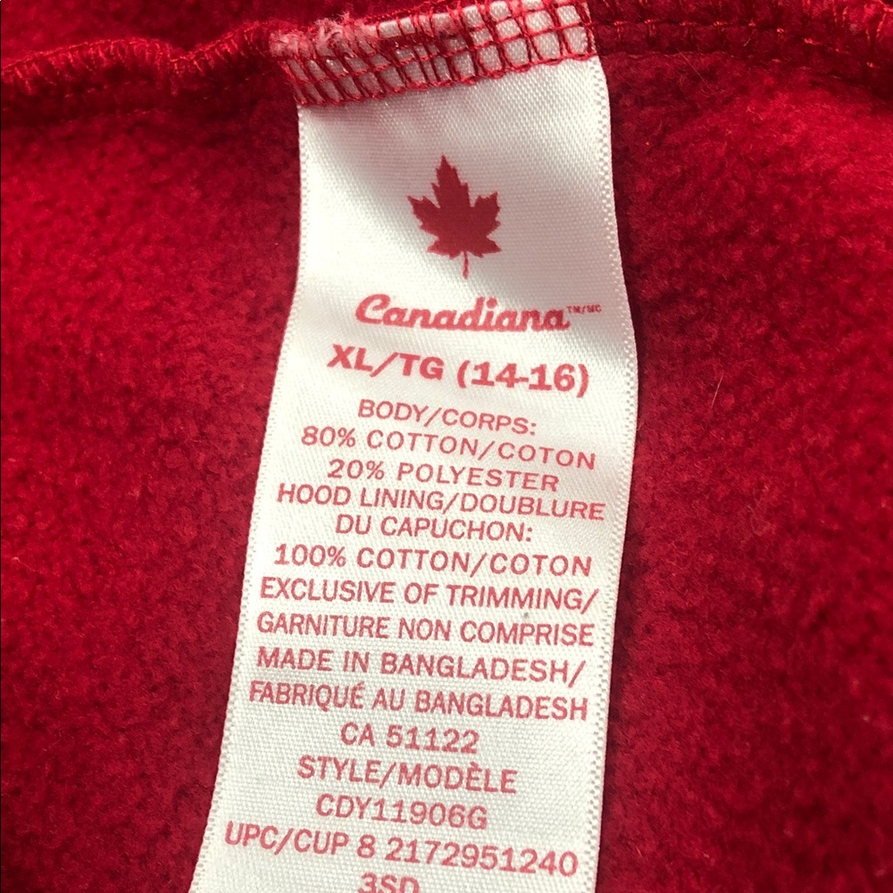 🍁Red Canadiana Full Zip Hoodie – Size XL (14-16) - Picture 7 of 10